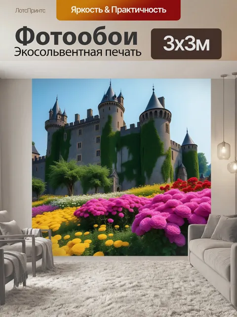 Фотообои замок с душистыми цветами