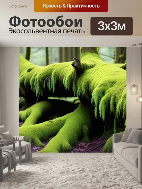 Фотообои лес, пронизанный ветвями и мхом
