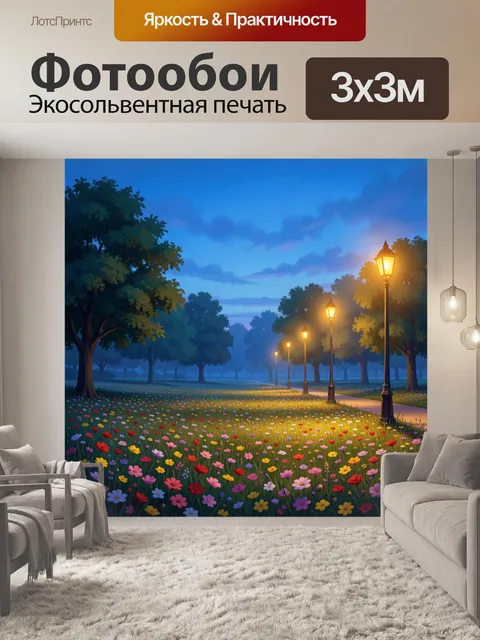Фотообои Вечерний парк с фонарями