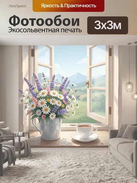 Фотообои Цветы на окне с чашкой