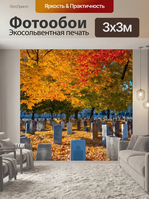 Фотообои военные мемориалы сталинграда, окруженные осенью: желтые и красные листья деревьев падают на каменные плиты