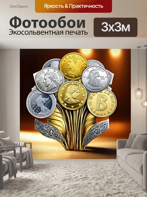 Фотообои различные евро-монеты сгруппированы в форме букета