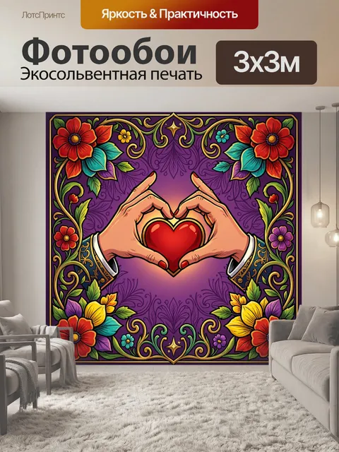 Фотообои Сердце в руках среди цветов