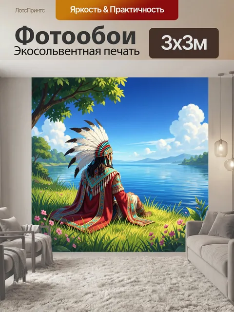Фотообои Индейец у озера в лесу