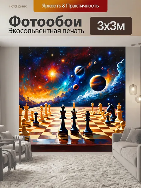 Фотообои космос в стиле рисунка красками, в которых показаны стиля космического шахматного конца с планетами и звездами