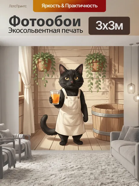 Фотообои Черный кот с напитком