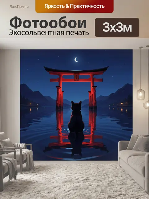 Фотообои Кот у красных ворот тории
