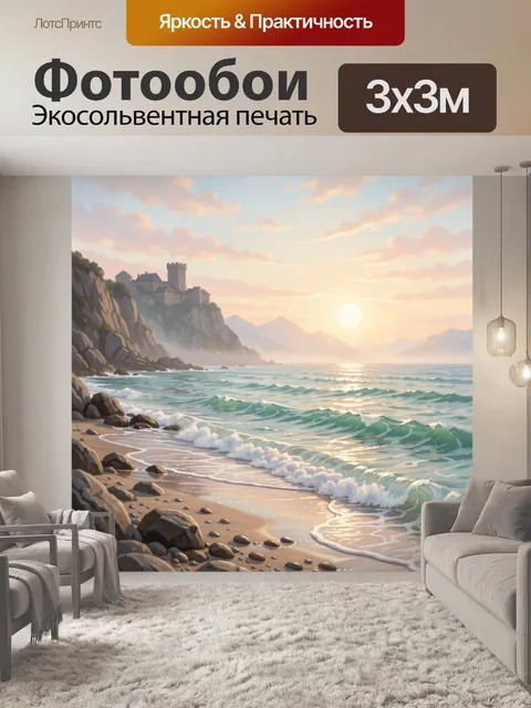 Фотообои Морской берег у замка на закате
