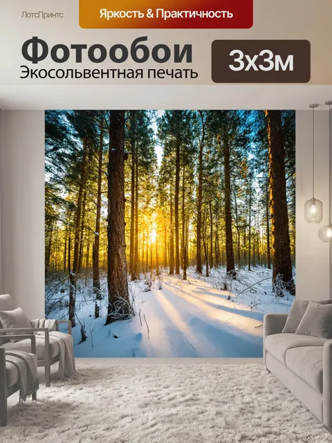 Фотообои зимний лес в лучах солнца