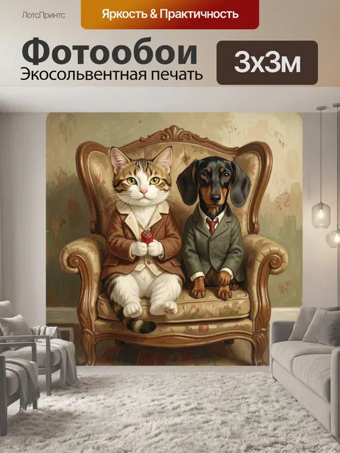 Фотообои Кот и такса в кресле