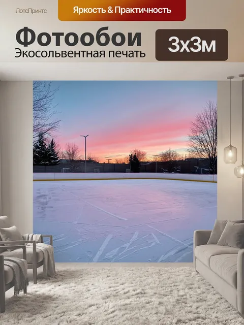Фотообои торонто, хоккейный корт во дворе со следами коньков на снежном льду