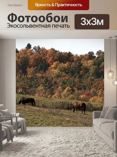 Фотообои Лошади пасутся Осенний пейзаж