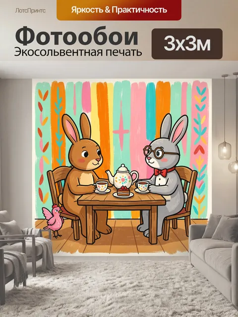 Фотообои Зайцы за чаепитием