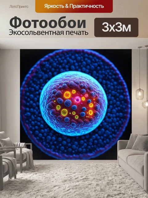 Фотообои графическая визуализация человеческой клетки с акцентом на органеллы