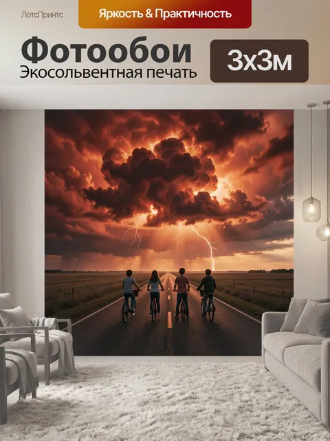 Фотообои Гроза над дорогой и велосипедистами