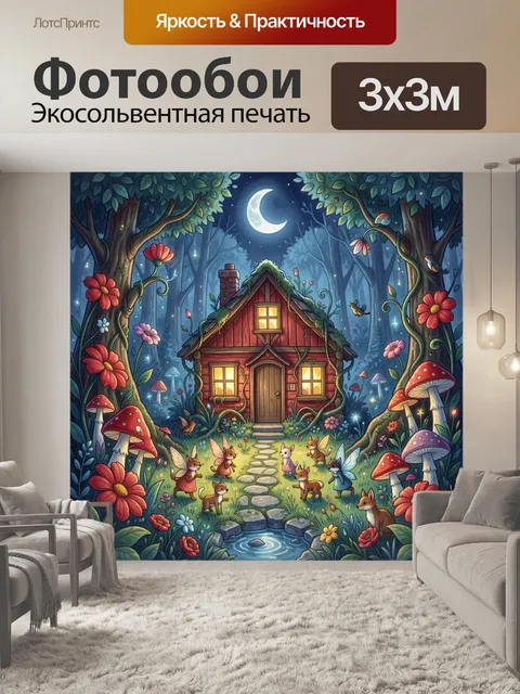 Фотообои Волшебный лесной домик ночью