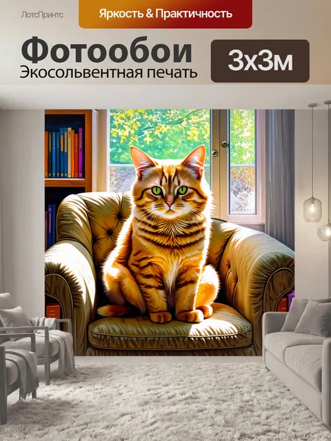 Фотообои рыжий кот, сидящий на уютном стуле с книгами, его взгляд прикован к ажурному окну, сквозь которое…