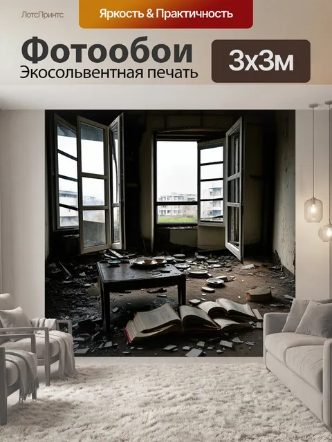 Фотообои заброшенные квартиры в многоэтажном доме припяти, где окна распахнуты, а мебель разбросана