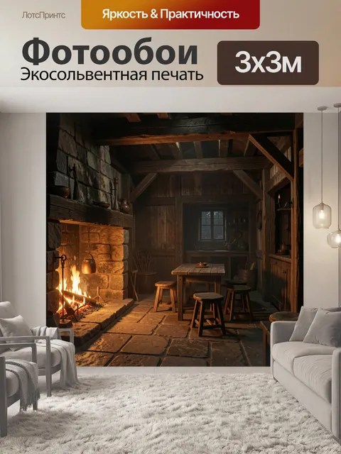 Фотообои Уютный камин в деревянном доме