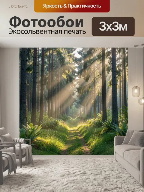 Фотообои Солнечная тропа в хвойном лесу