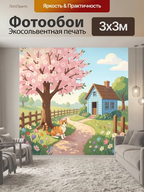 Фотообои Садовый домик под цветущей сакурой