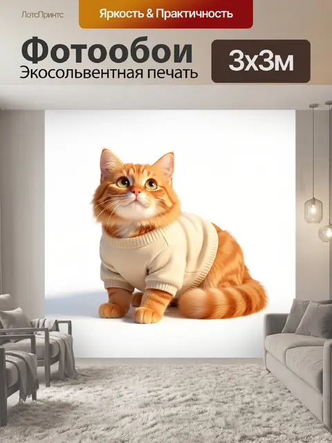 Фотообои Рыжий кот в бежевом свитере