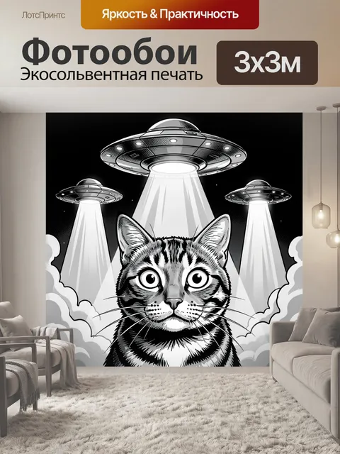 Фотообои Кот под летающими тарелками