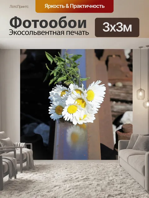 Фотообои Букет ромашек на железной дороге