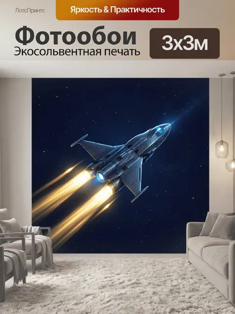 Фотообои Космический истребитель с реактивным следом
