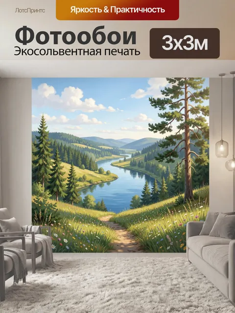 Фотообои Река среди сосновых холмов