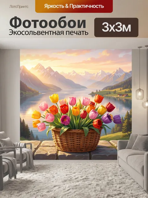 Фотообои Тюльпаны у горного озера