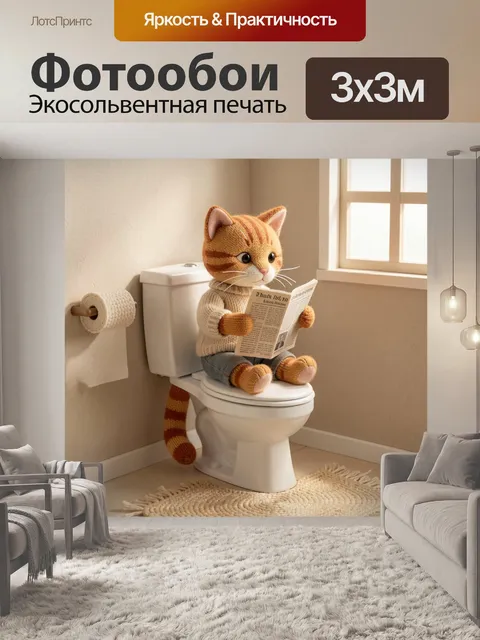 Фотообои Вязаный рыжий кот с газетой