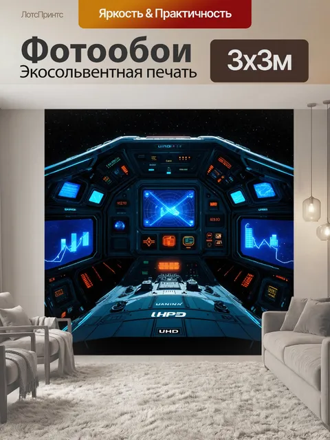 Фотообои изображение приборной панели космического корабля, выполненное в стиле высокотехнологичного научного фикшена