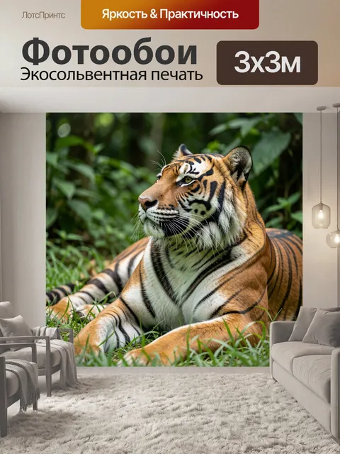 Фотообои Тигр в тропической зелени