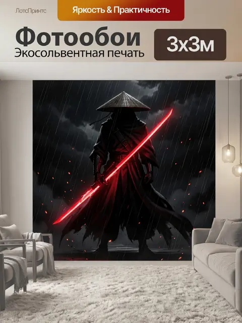 Фотообои Тёмный самурай под дождём