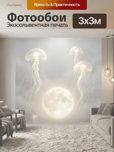 Фотообои Светящиеся медузы и полная луна