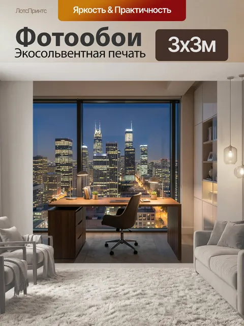 Фотообои Ночной город за панорамным окном