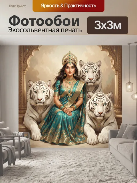 Фотообои Царственная дева с белыми тиграми