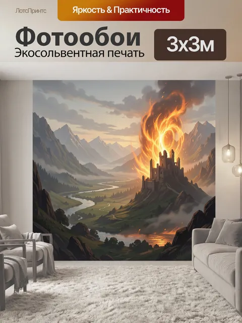 Фотообои Огненный дракон над замком
