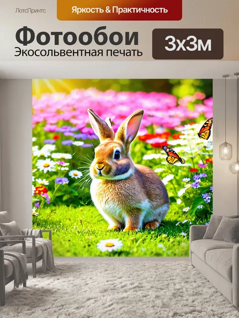 Фотообои кролик в ярком весеннем саду