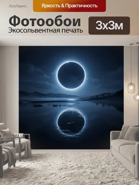 Фотообои Лунное затмение над горным озером