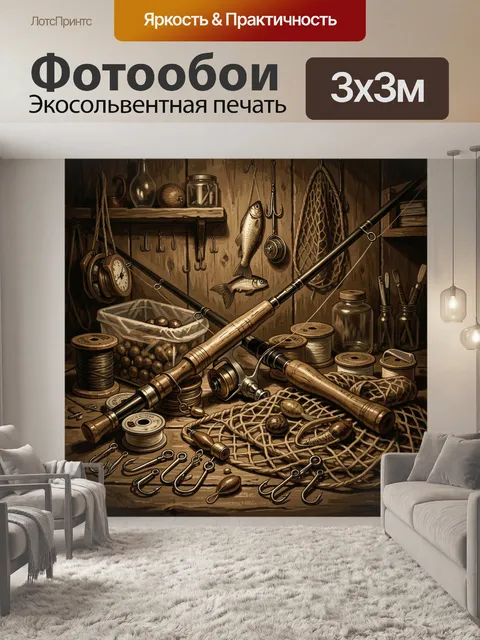 Фотообои Рыбацкая мастерская с крючками