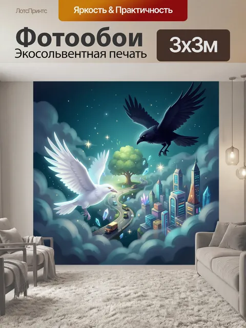 Фотообои Вороны и голубь над городом