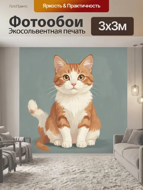 Фотообои Рыжий котёнок с белой грудкой