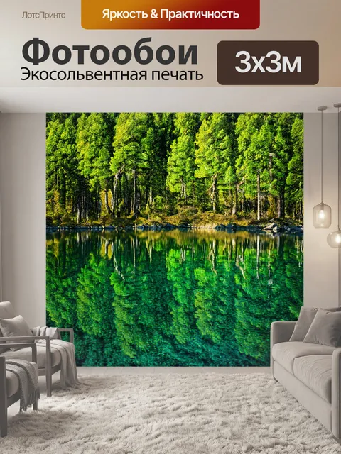 Фотообои лесное озеро с кристально чистой водой, отражение деревьев