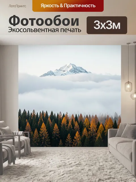 Фотообои Заснеженная вершина над лесом