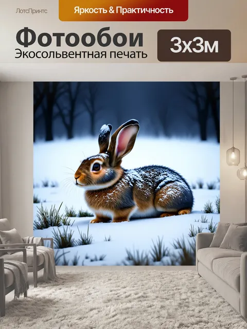 Фотообои на заснеженном поле, под легким слоем снега, зловещий кролик покоится, его мех кажется запятнанным и…