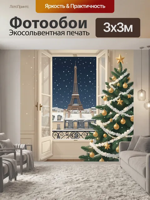 Фотообои Эйфелева башня за окном зимой