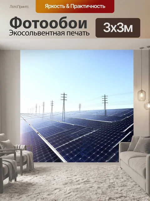 Фотообои современный солярий с солнечными панелями и электрическими опорами, служащими для передачи энергии