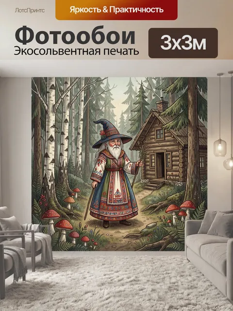 Фотообои Волшебник у лесной избушки